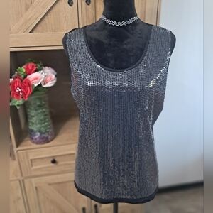 NWOT Joan Rivers Black Sequin Front Tank Top Scoop Neck Whimsigoth